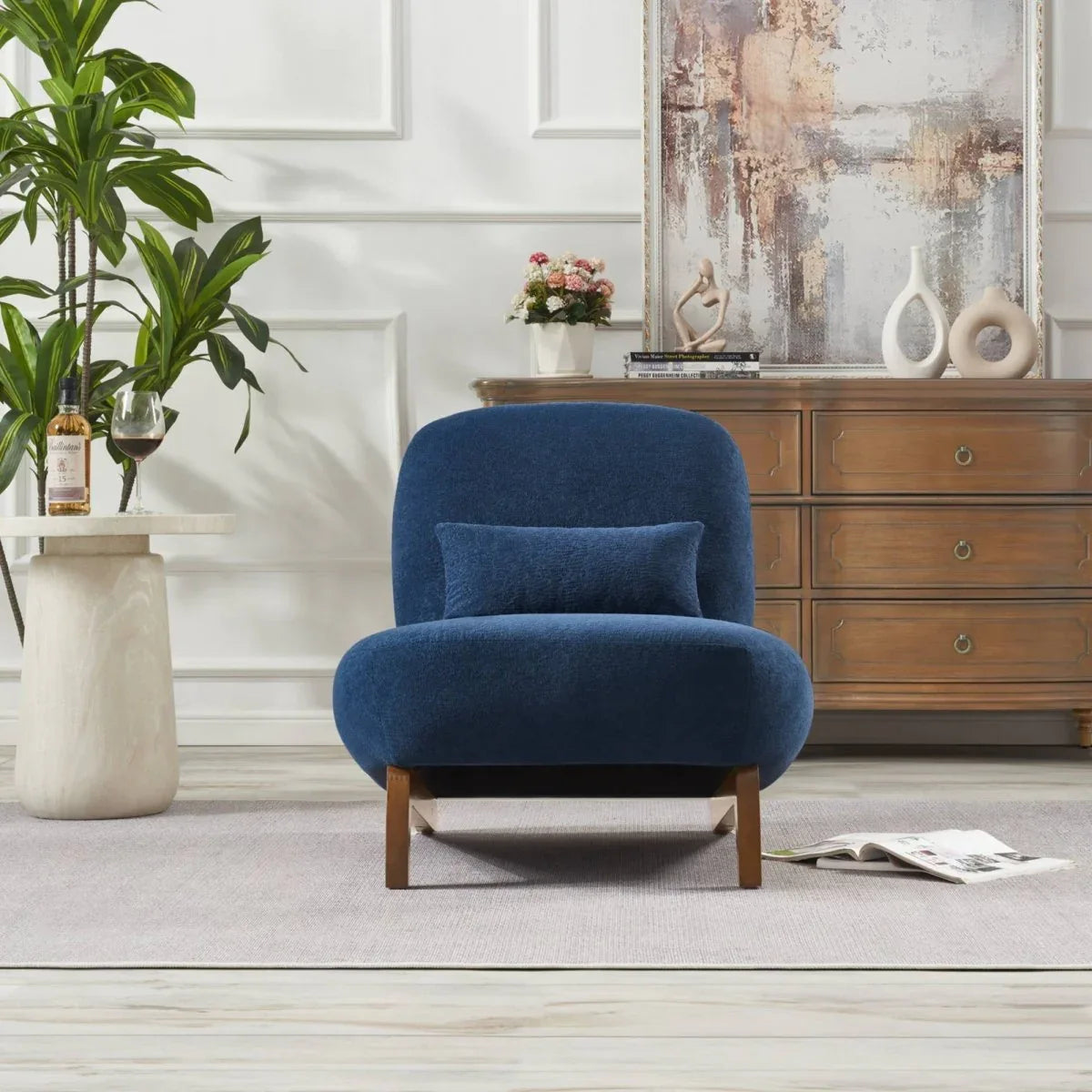 Plush Blue Fabric Accent Chair For Living Room - Omega Lifestyles