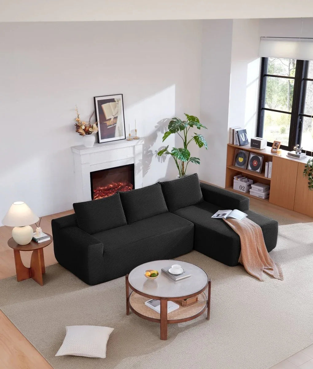 Plush Corduroy Modular Sectional Sofa With Chaise - Omega Lifestyles