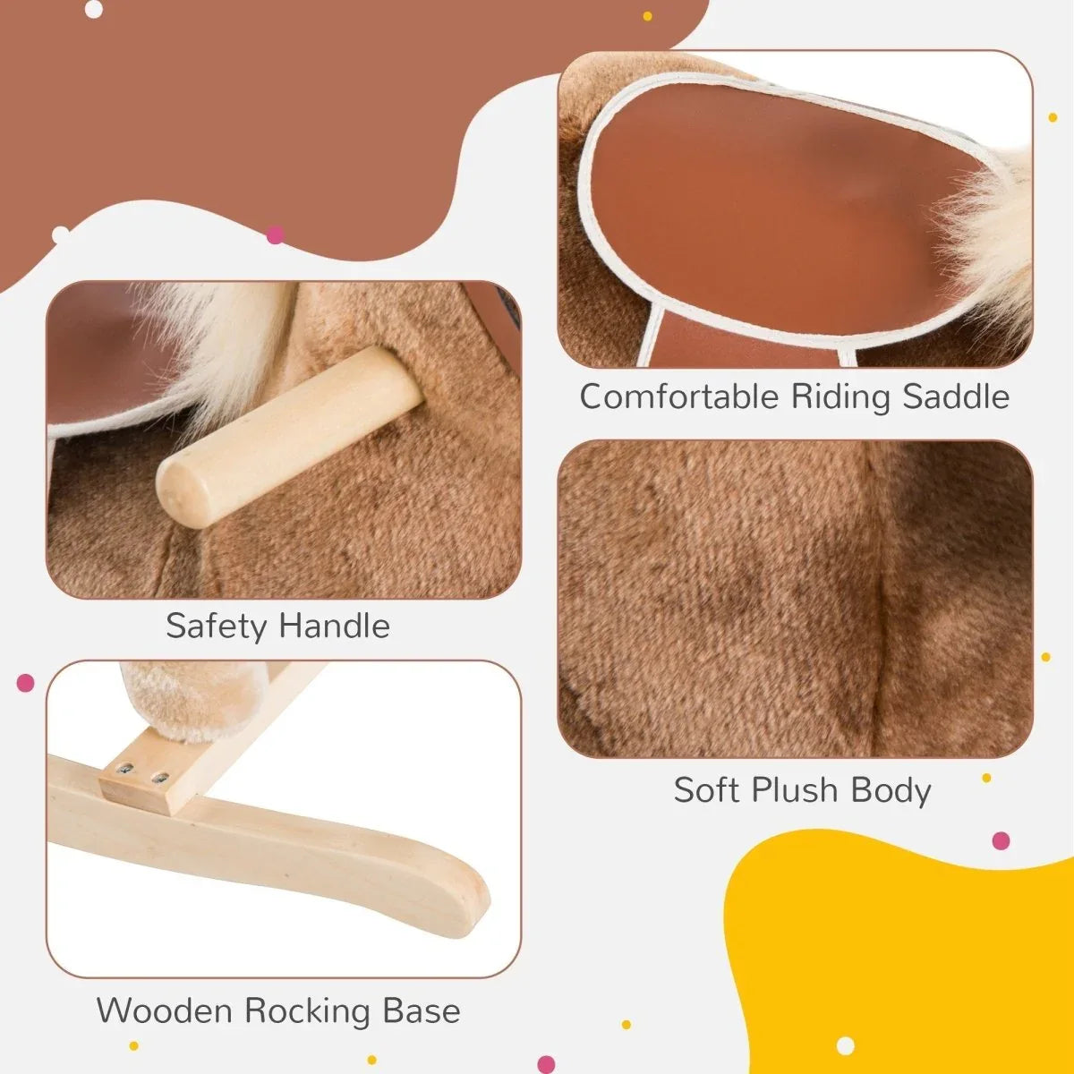 Plush Toddler Plush Wooden Rocking Horse Toy - Omega Lifestyles