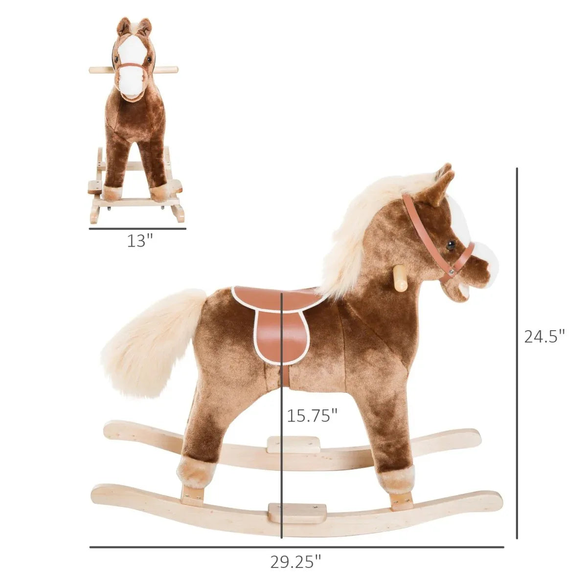 Plush Toddler Plush Wooden Rocking Horse Toy - Omega Lifestyles
