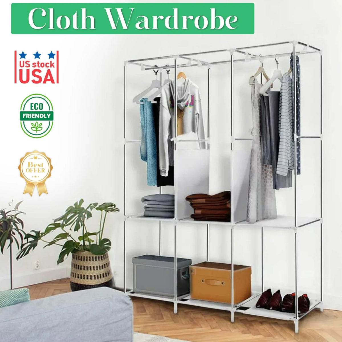 Portable Fabric Closet Organizer Wardrobe Storage Rack - Omega Lifestyles