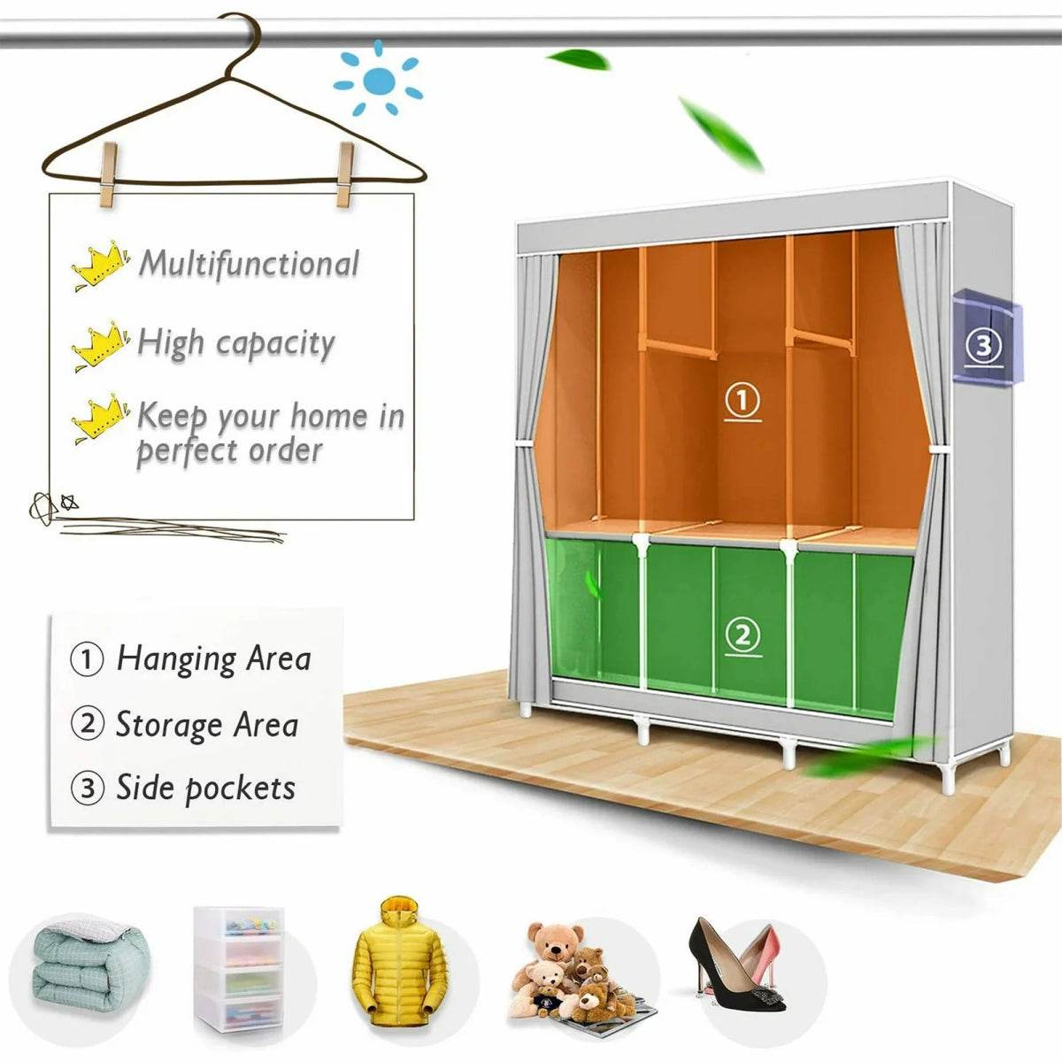 Portable Fabric Closet Organizer Wardrobe Storage Rack - Omega Lifestyles