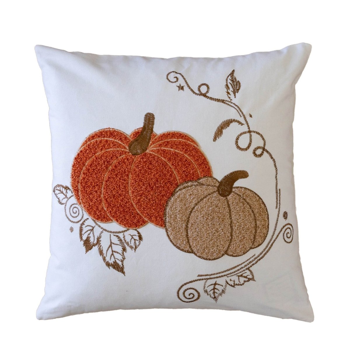Pumpkin Embroidered Rust Cotton Throw Pillow 20x20 Inch - Serenova - Omega Lifestyles