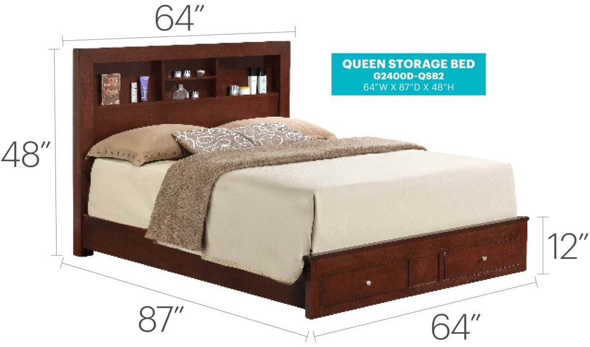 Queen Cherry Storage Bed Frame With Under - Bed Storage - Serenova - Omega Lifestyles
