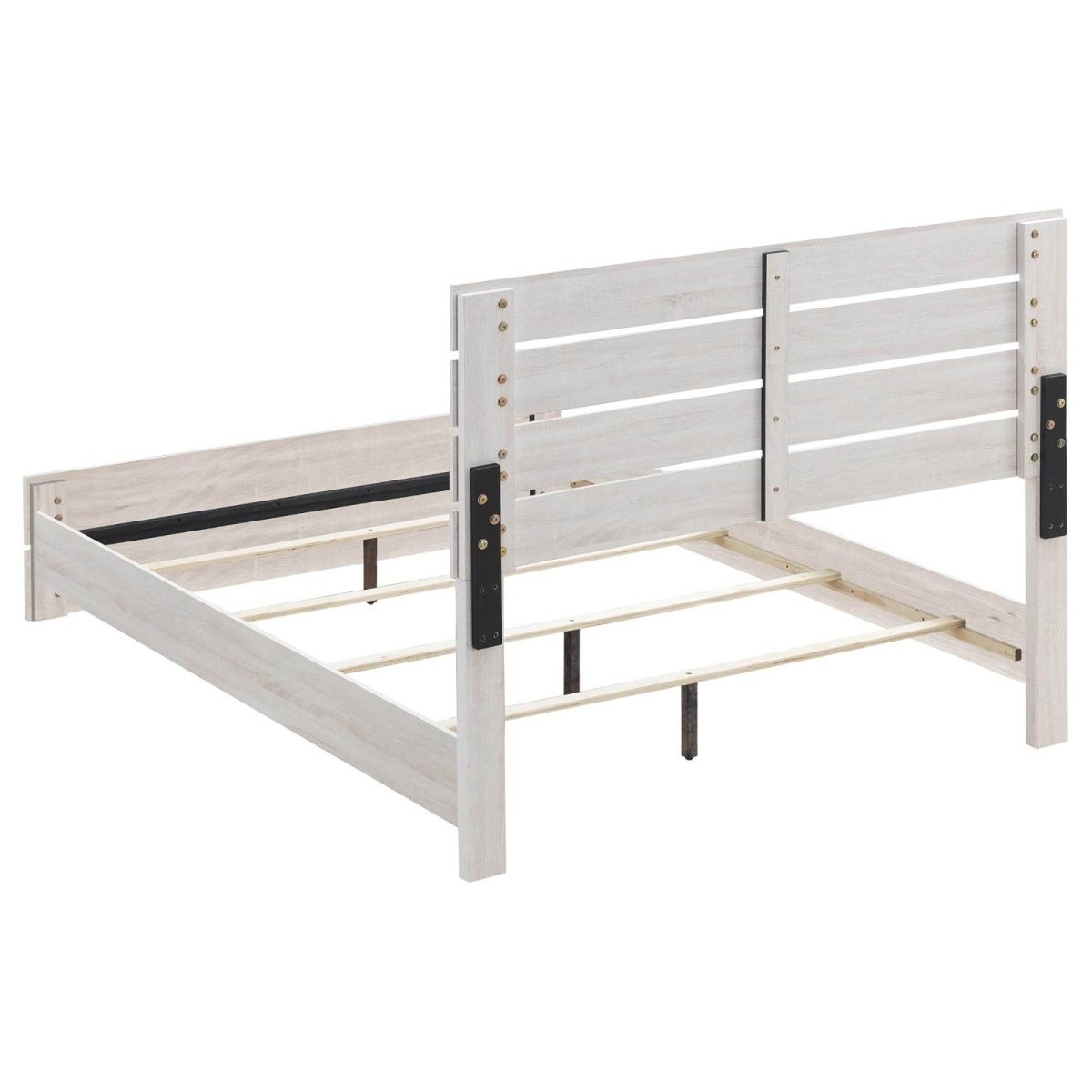Queen Coastal White Wood Slatted Panel Bed Frame - Serenova - Omega Lifestyles
