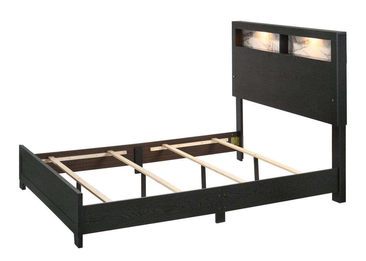 Queen Contemporary Panel Bed Frame With LED Shelving - Serenova - Omega Lifestyles