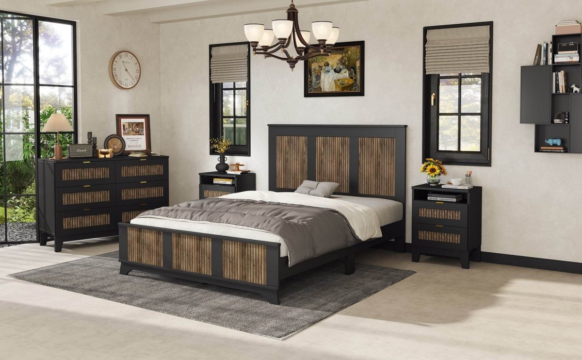Queen Farmhouse Wooden Platform Bed With Plywood Slats - Serenova - Omega Lifestyles