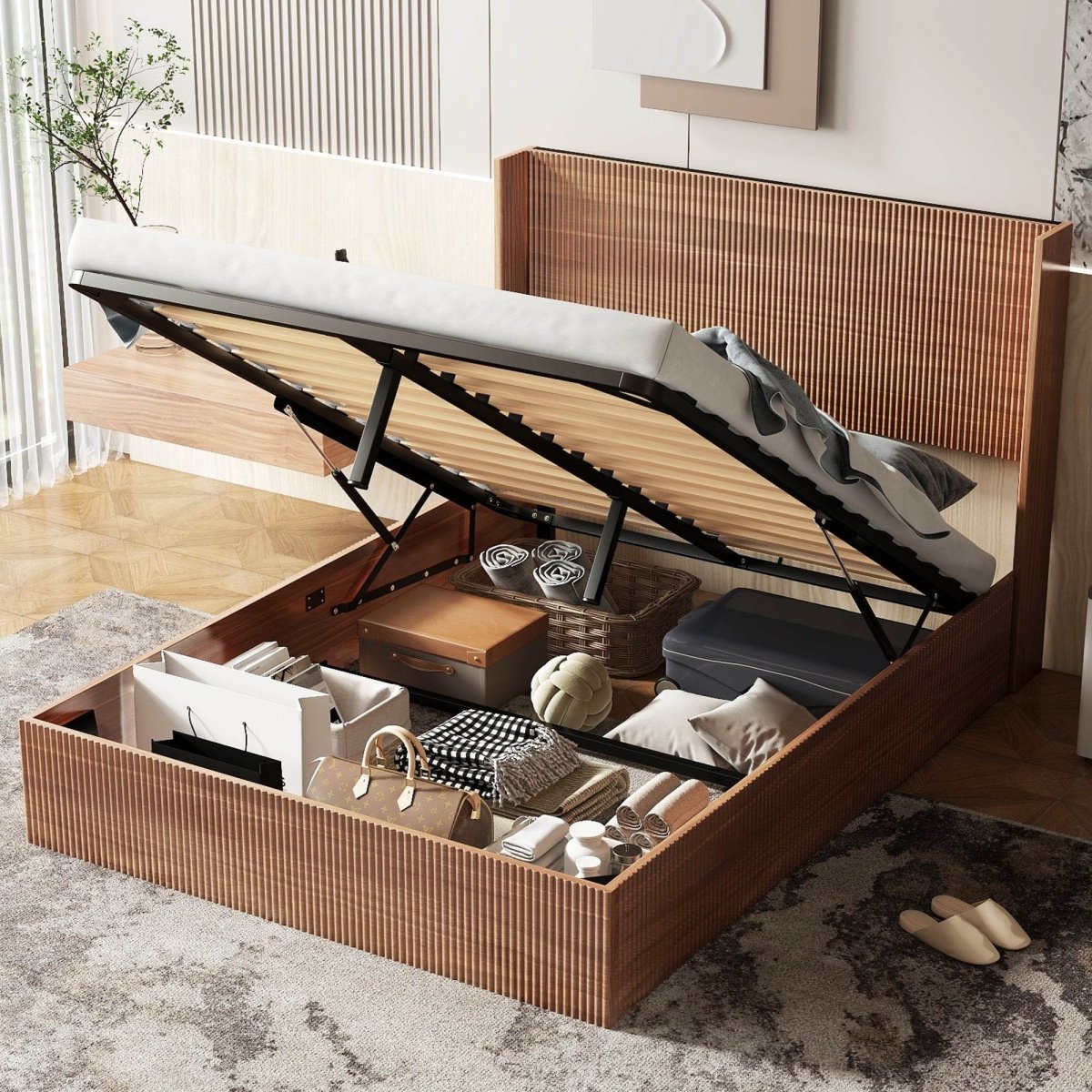 Queen Lift Storage Bed Frame With Gas Lift Mechanism - Serenova - Omega Lifestyles