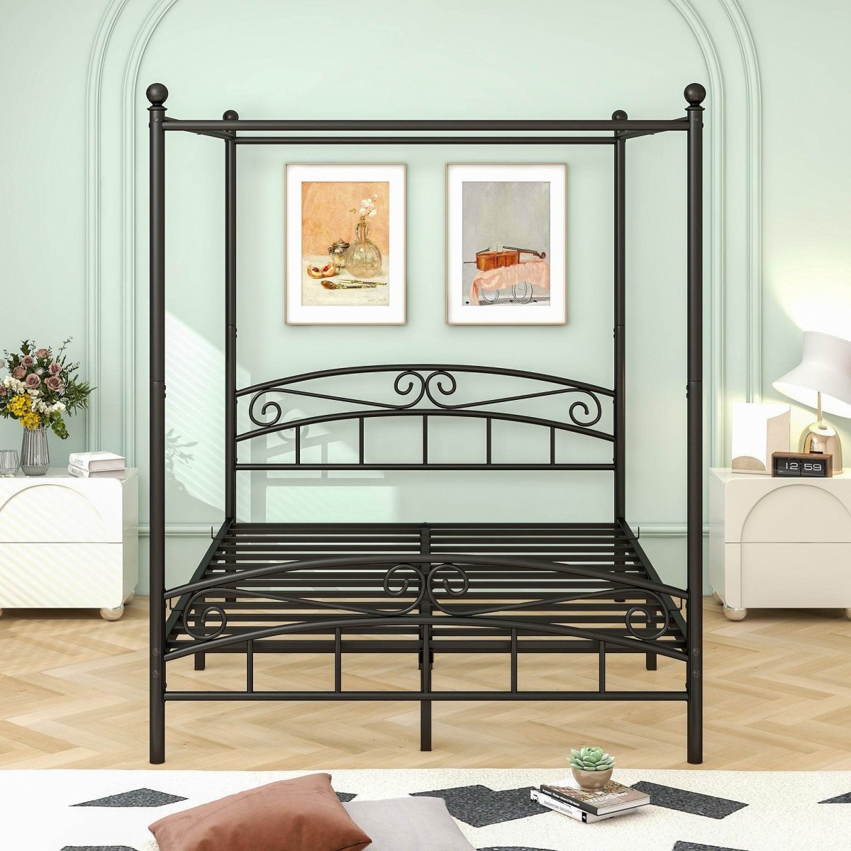 Queen Metal Canopy Bed Frame With Headboard And Footboard - Serenova - Omega Lifestyles