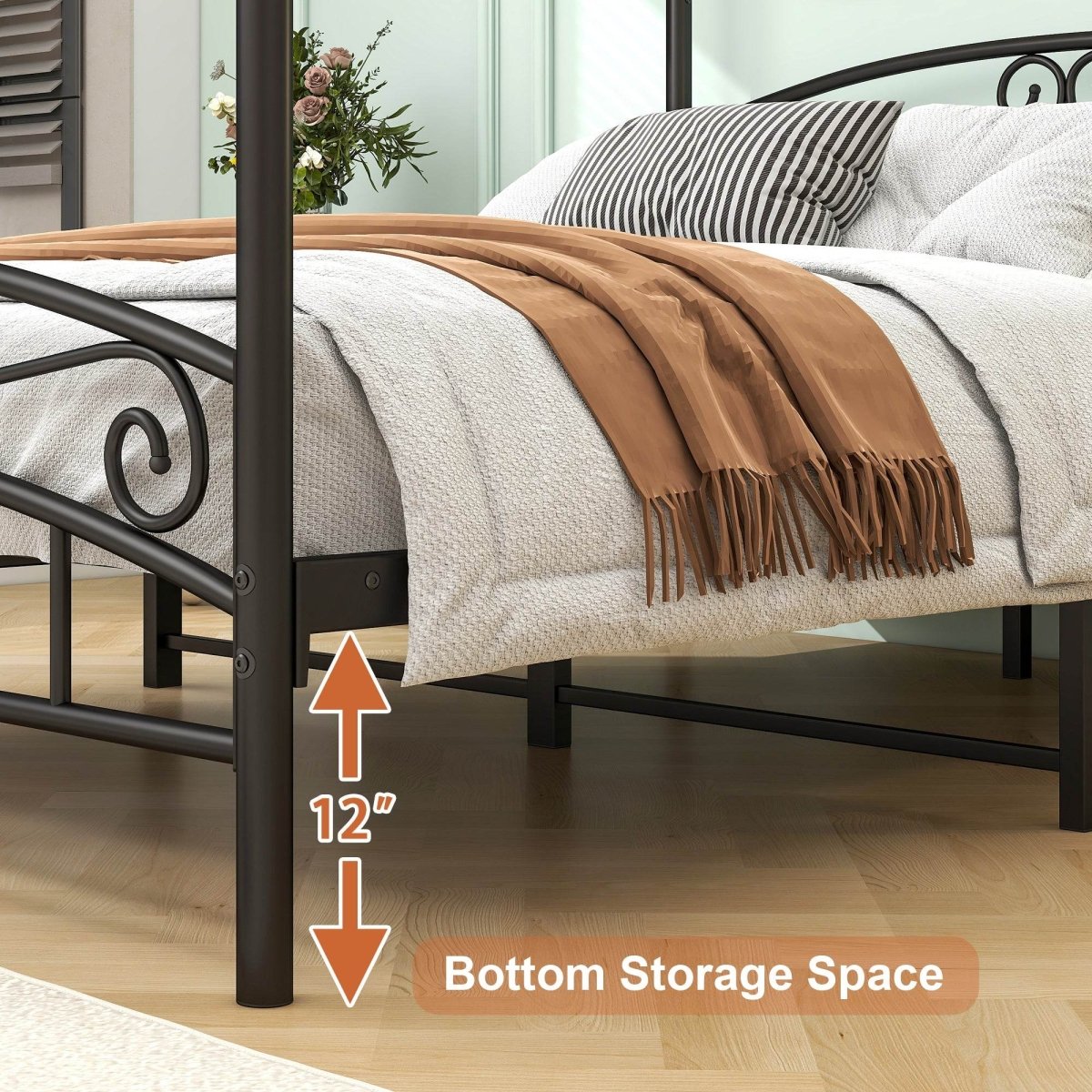 Queen Metal Canopy Bed Frame With Headboard And Footboard - Serenova - Omega Lifestyles