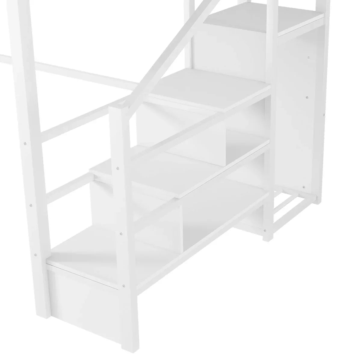 Queen Metal Loft Bed With Stairs High Guardrails Wardrobe - Omega Lifestyles