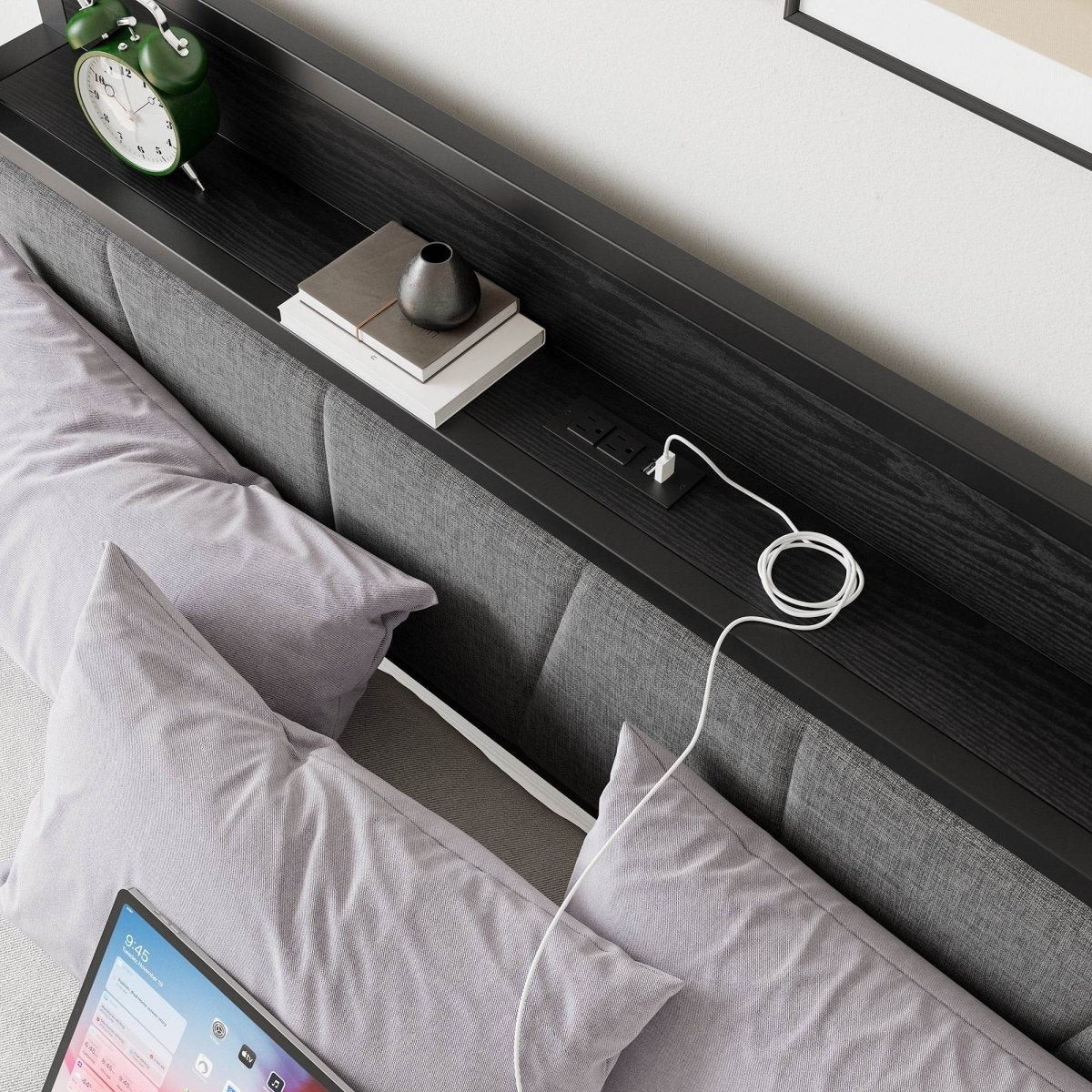 Queen Metal Wood Storage Bed Frame With Charging Station - Serenova - Omega Lifestyles