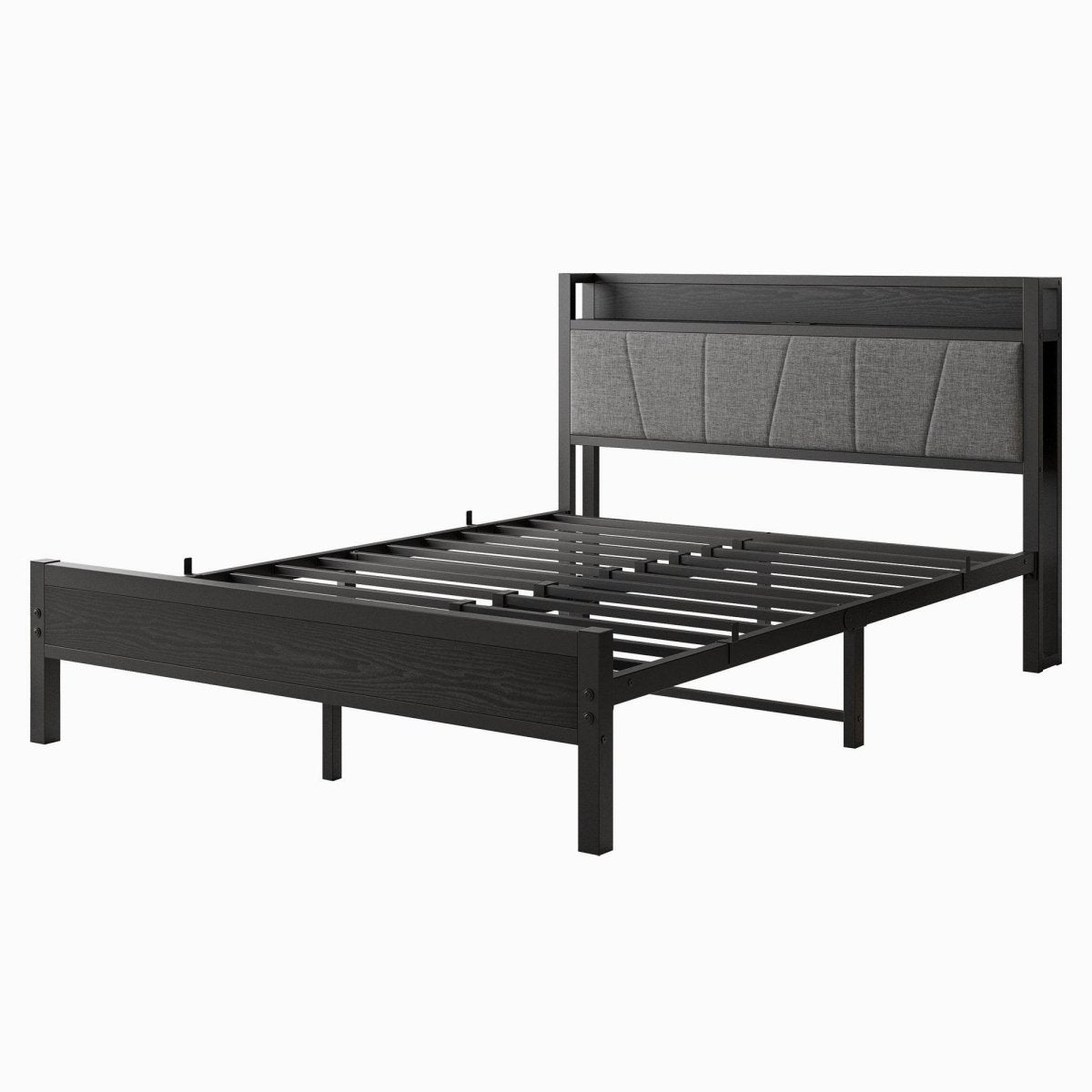 Queen Metal Wood Storage Bed Frame With Charging Station - Serenova - Omega Lifestyles
