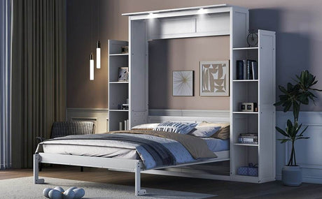 Queen Murphy Wall Bed With Shelves And LED Lights - Sleep Galleria