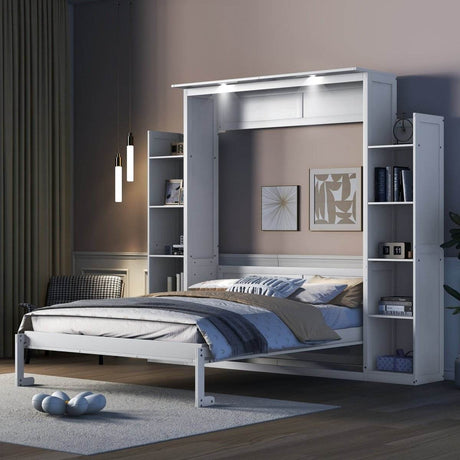 Queen Murphy Wall Bed With Shelves And LED Lights - Sleep Galleria