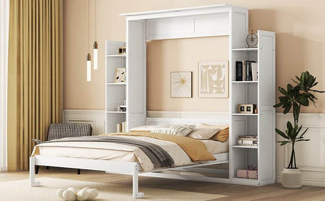 Queen Murphy Wall Bed With Shelves And LED Lights - Sleep Galleria