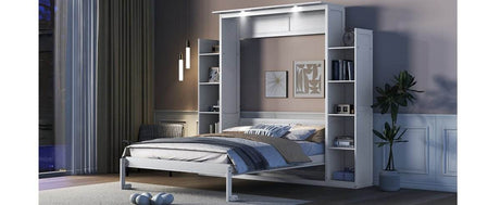 Queen Murphy Wall Bed With Shelves And LED Lights - Sleep Galleria
