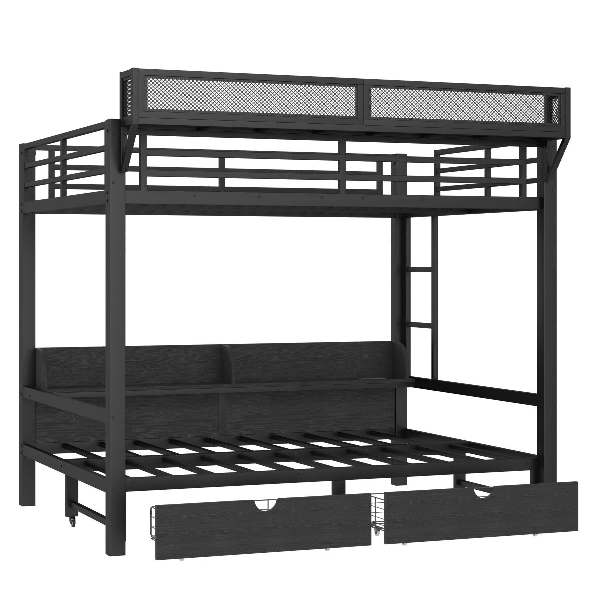 Queen Over Queen Metal Bunk Bed With Storage Drawers And LED Lights - Serenova - Omega Lifestyles
