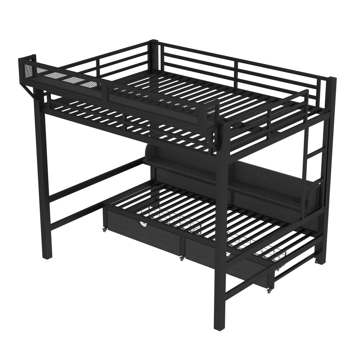 Queen Over Queen Metal Bunk Bed With Storage Drawers And LED Lights - Serenova - Omega Lifestyles