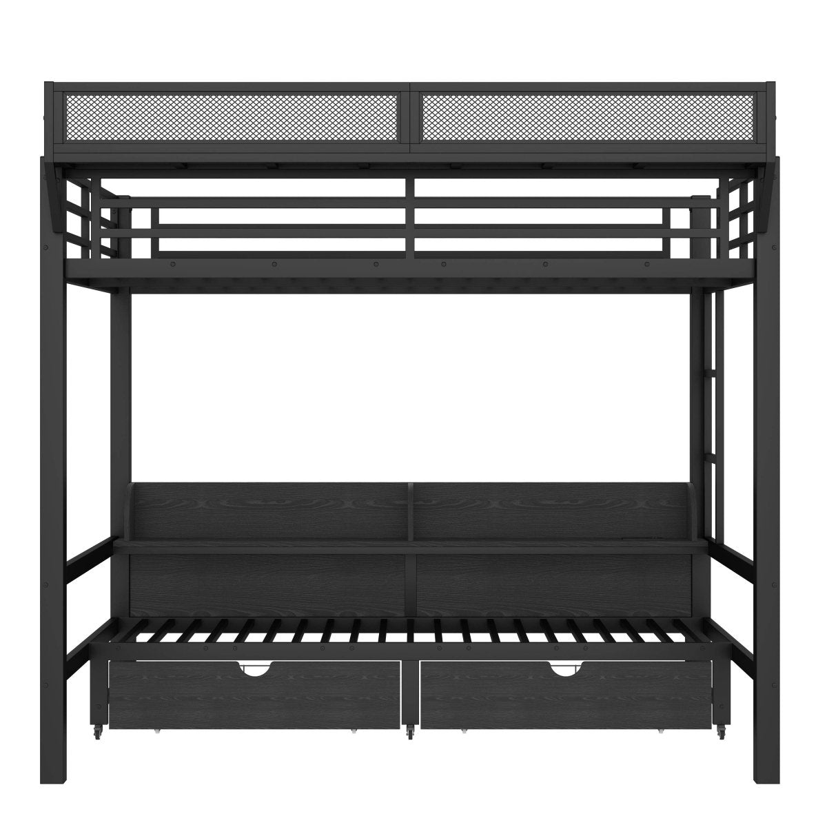 Queen Over Queen Metal Bunk Bed With Storage Drawers And LED Lights - Serenova - Omega Lifestyles