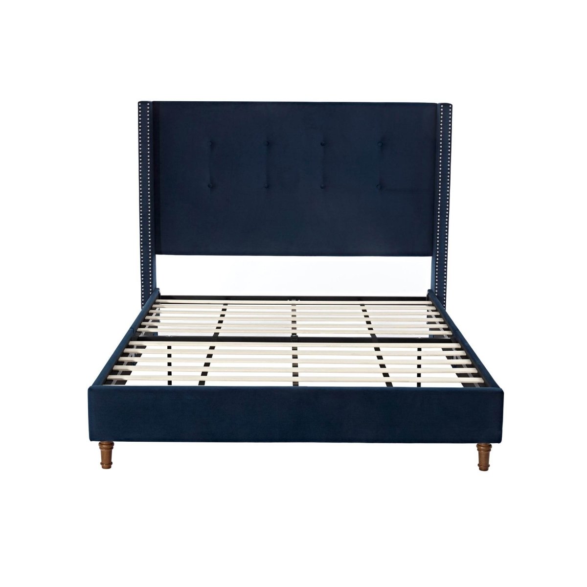 Queen Upholstered Blue Velvet Bed Frame With Tufted Headboard - Serenova - Omega Lifestyles