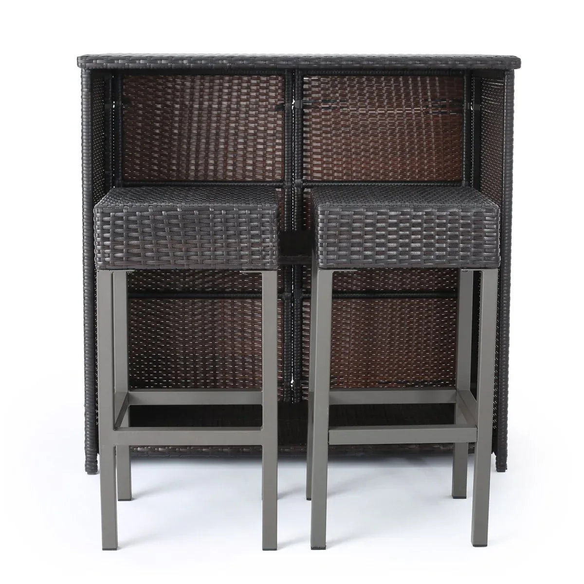 Rattan Brown Multi Bar Island With Stools and Storage - Omega Lifestyles