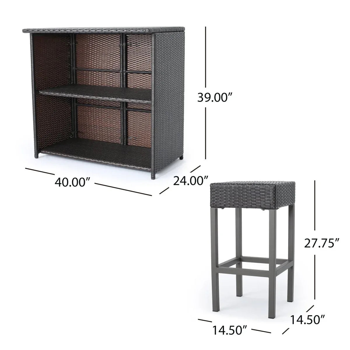 Rattan Brown Multi Bar Island With Stools and Storage - Omega Lifestyles
