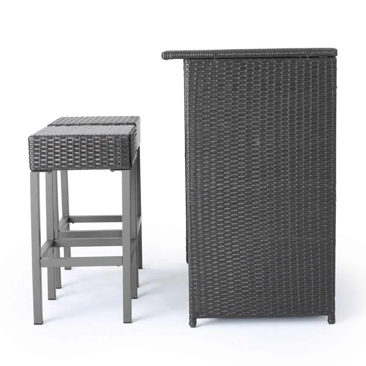 Rattan Brown Multi Bar Island With Stools and Storage - Omega Lifestyles