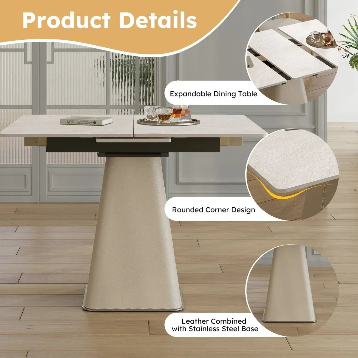 Retractable Rock Slab Expandable Square Dining Table - Omega Lifestyles