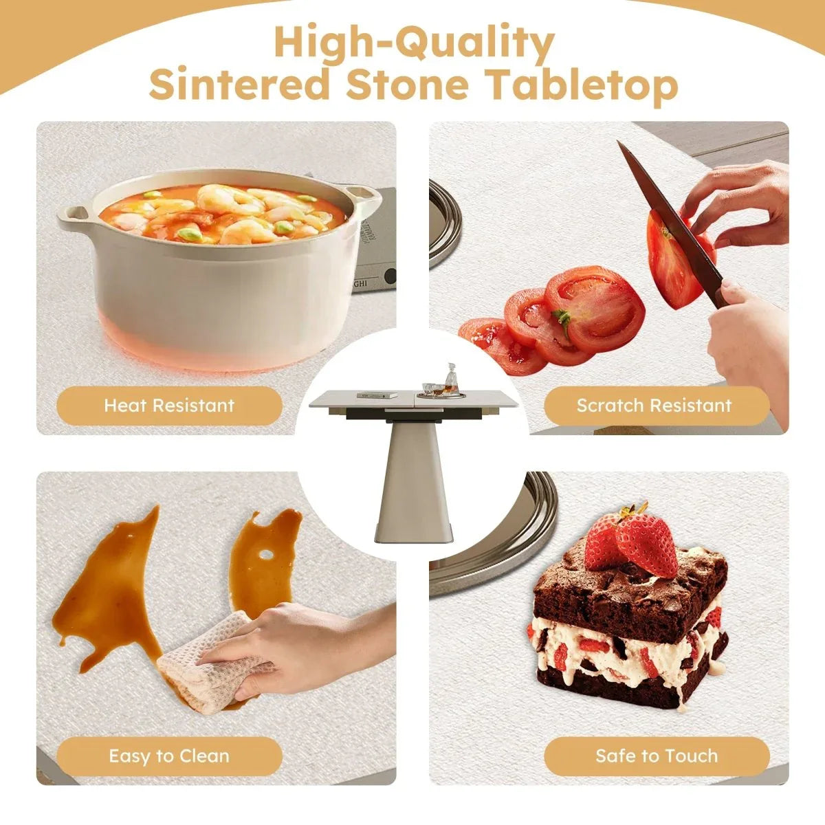 Retractable Rock Slab Expandable Square Dining Table - Omega Lifestyles