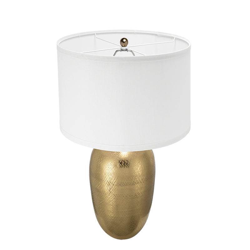 Round Aluminum Gold Table Lamp With White Fabric Shade - Sleep Galleria