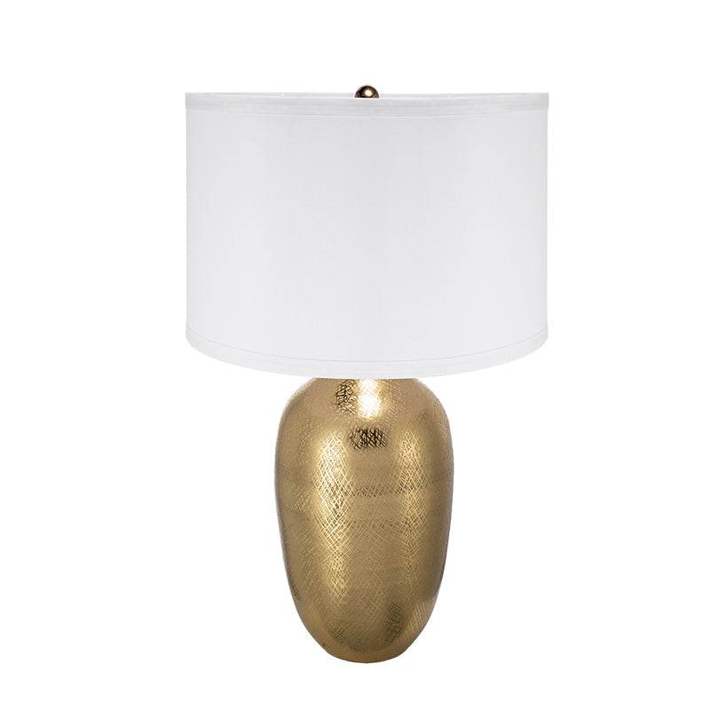Round Aluminum Gold Table Lamp With White Fabric Shade - Sleep Galleria