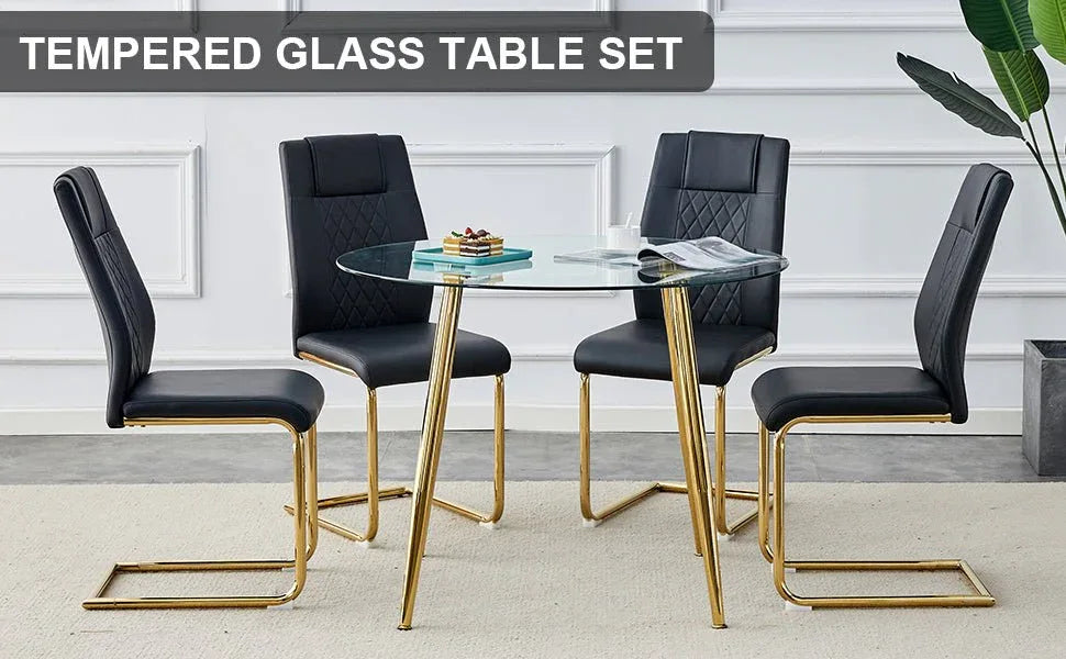 Round Glass Top Dining Table With 4 Chairs Set - Omega Lifestyles