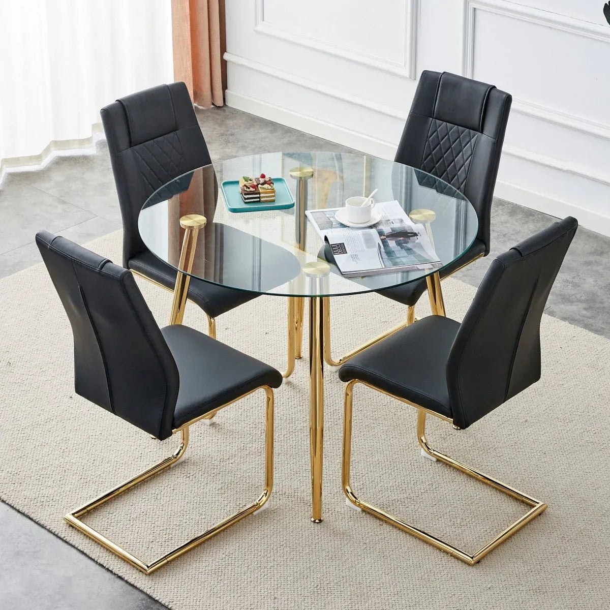 Round Glass Top Dining Table With 4 Chairs Set - Omega Lifestyles