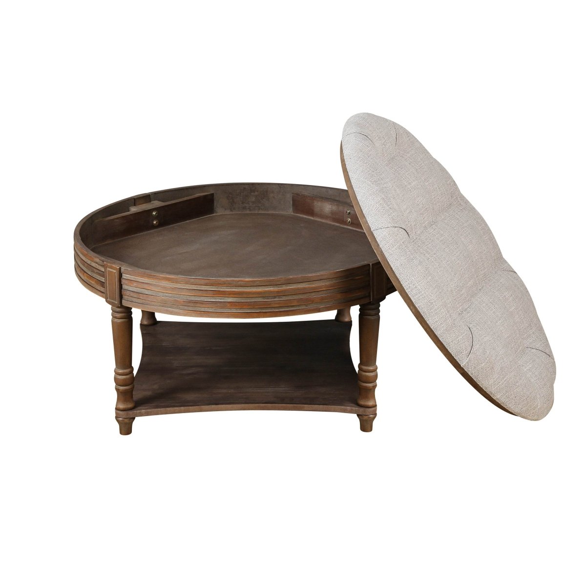 Round Tufted Storage Ottoman Coffee Table With Waterproof Top - Sleep Galleria