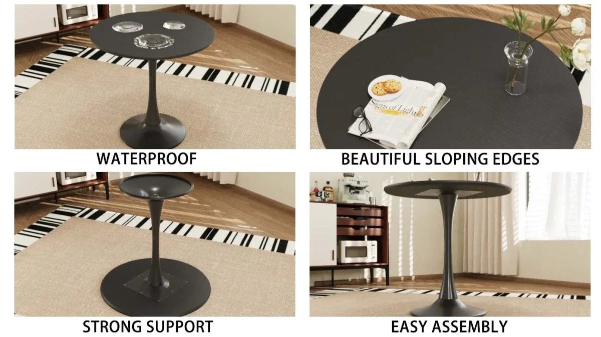 Round Tulip Dining Table With 2 Cushioned PU Chairs Set - Omega Lifestyles