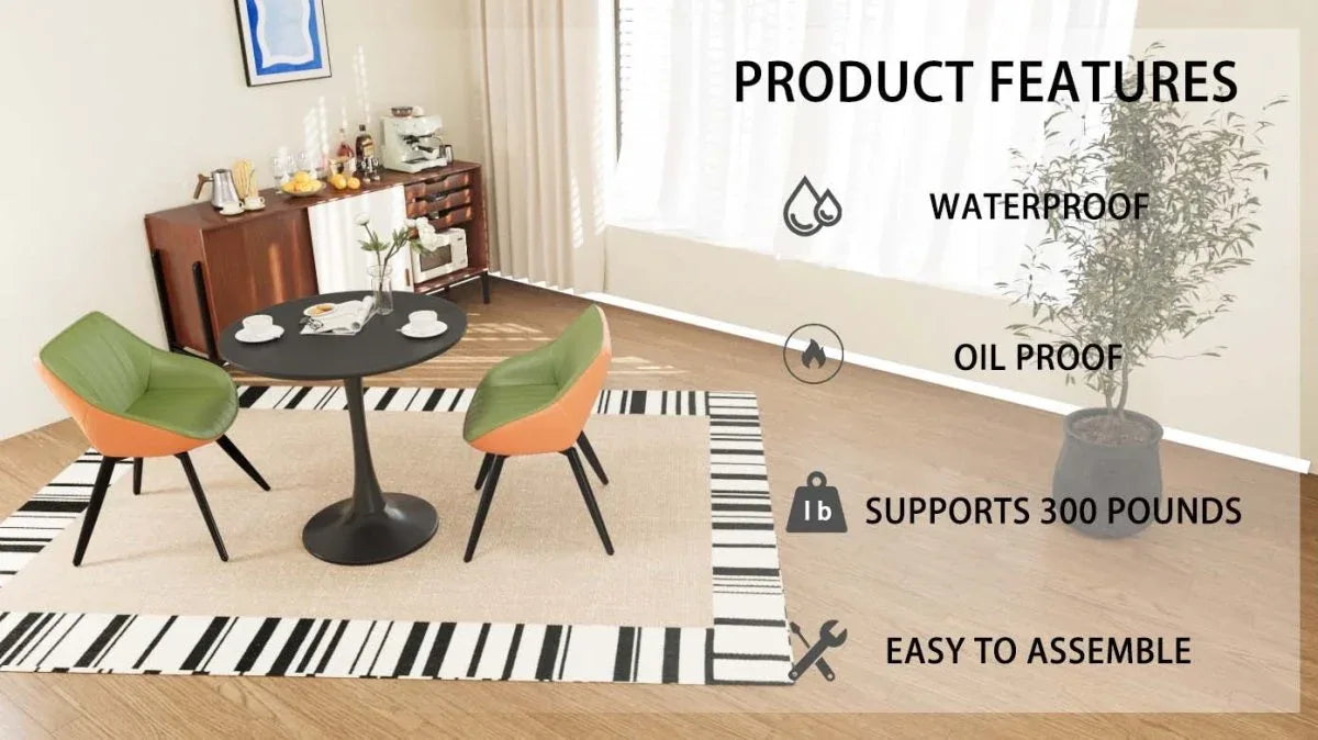 Round Tulip Dining Table With 2 Cushioned PU Chairs Set - Omega Lifestyles