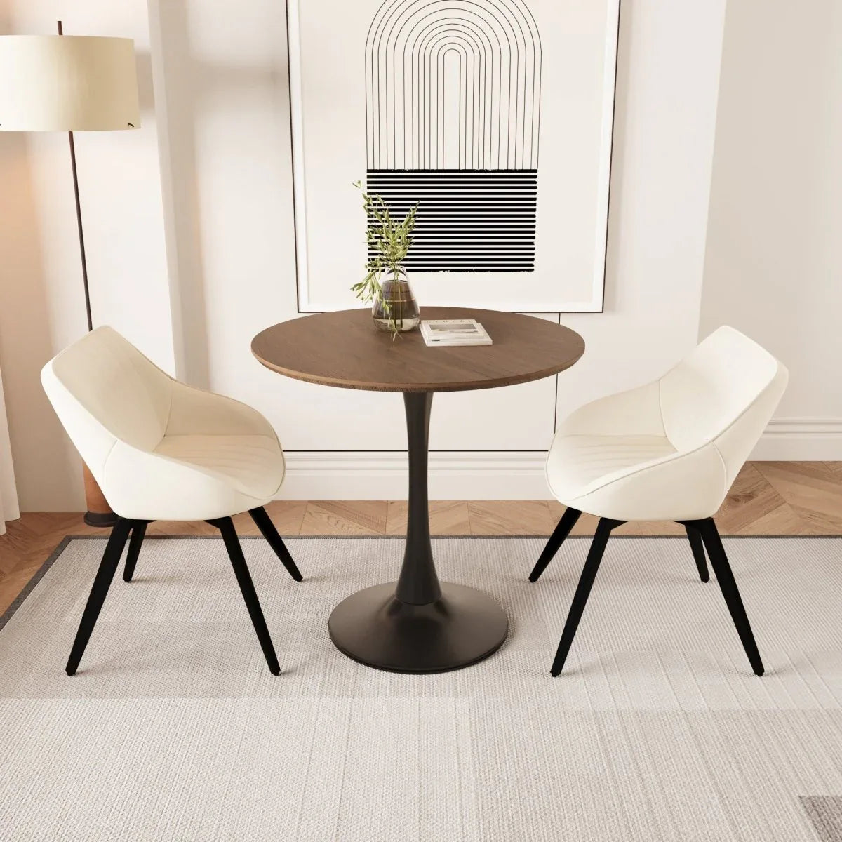 Round Tulip MDF Dining Table Set With 2 PU Chairs - Omega Lifestyles
