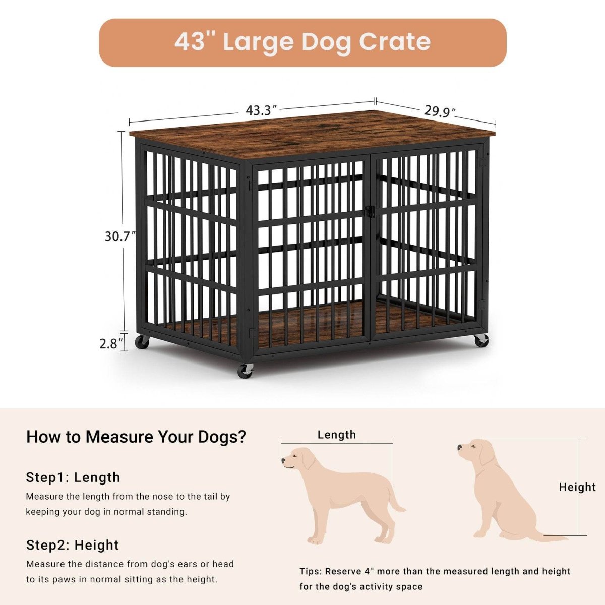 Rustic Brown Furniture Style Dog Crate With Wheels - Sleep Galleria