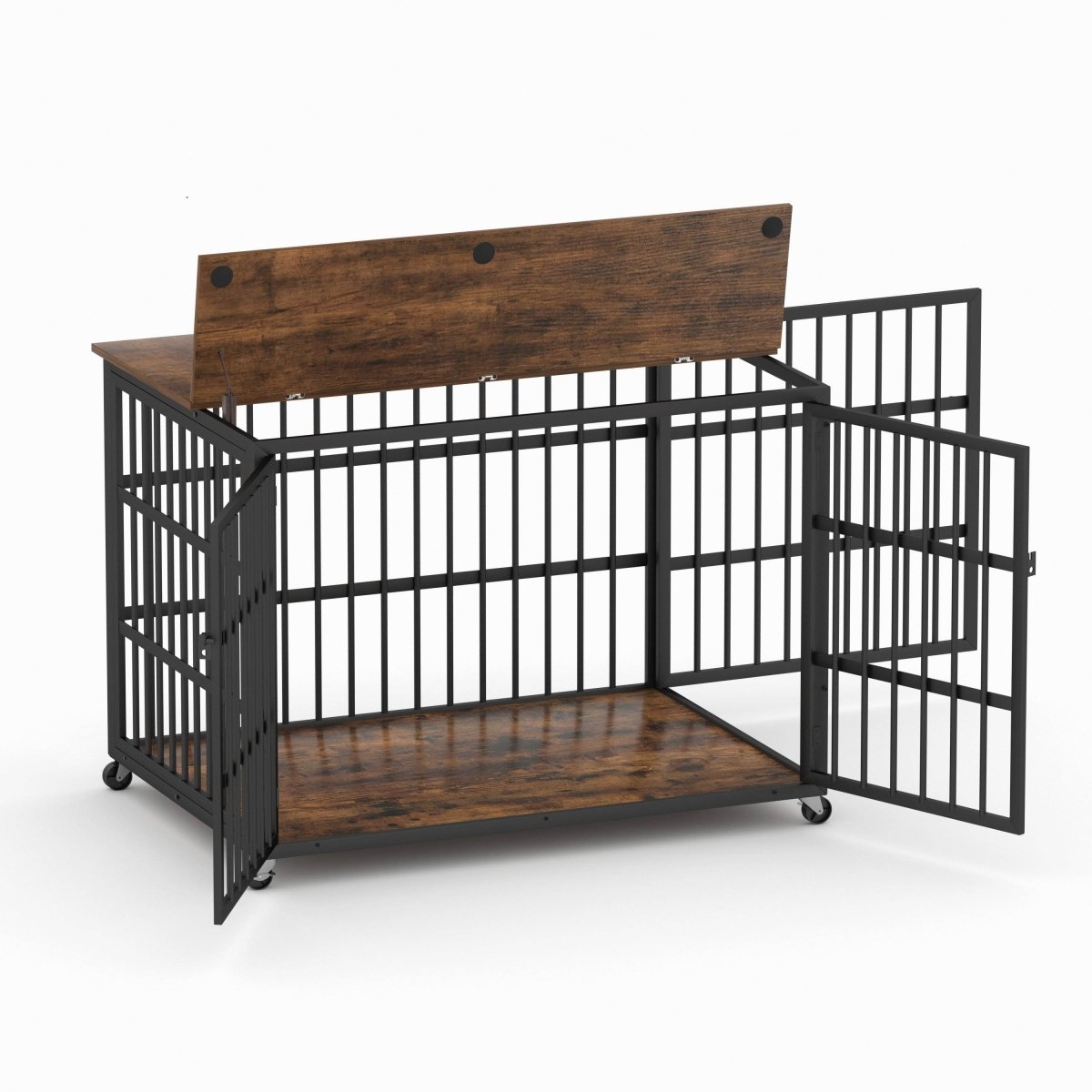 Rustic Brown Furniture Style Dog Crate With Wheels - Sleep Galleria