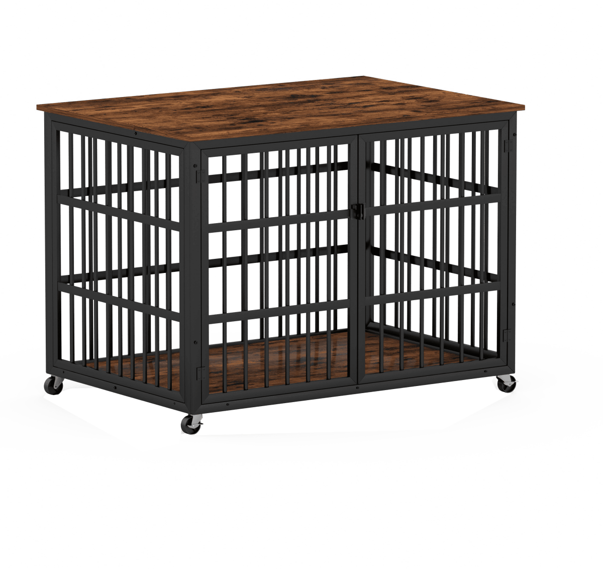 Rustic Brown Furniture Style Dog Crate With Wheels - Sleep Galleria
