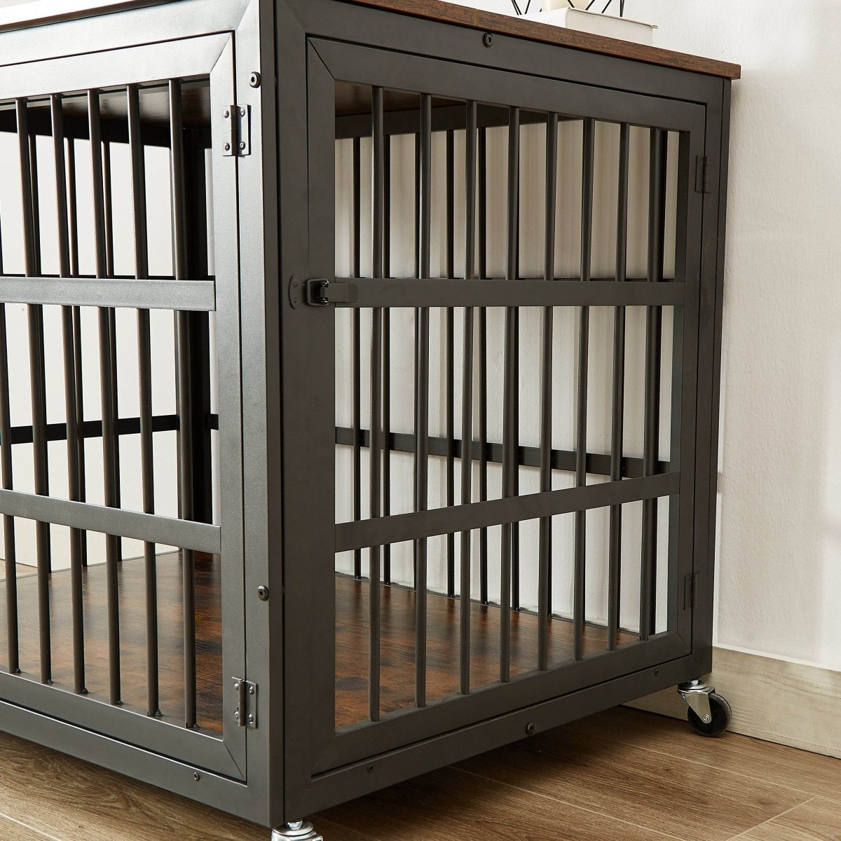 Rustic Brown Furniture Style Dog Crate With Wheels - Sleep Galleria