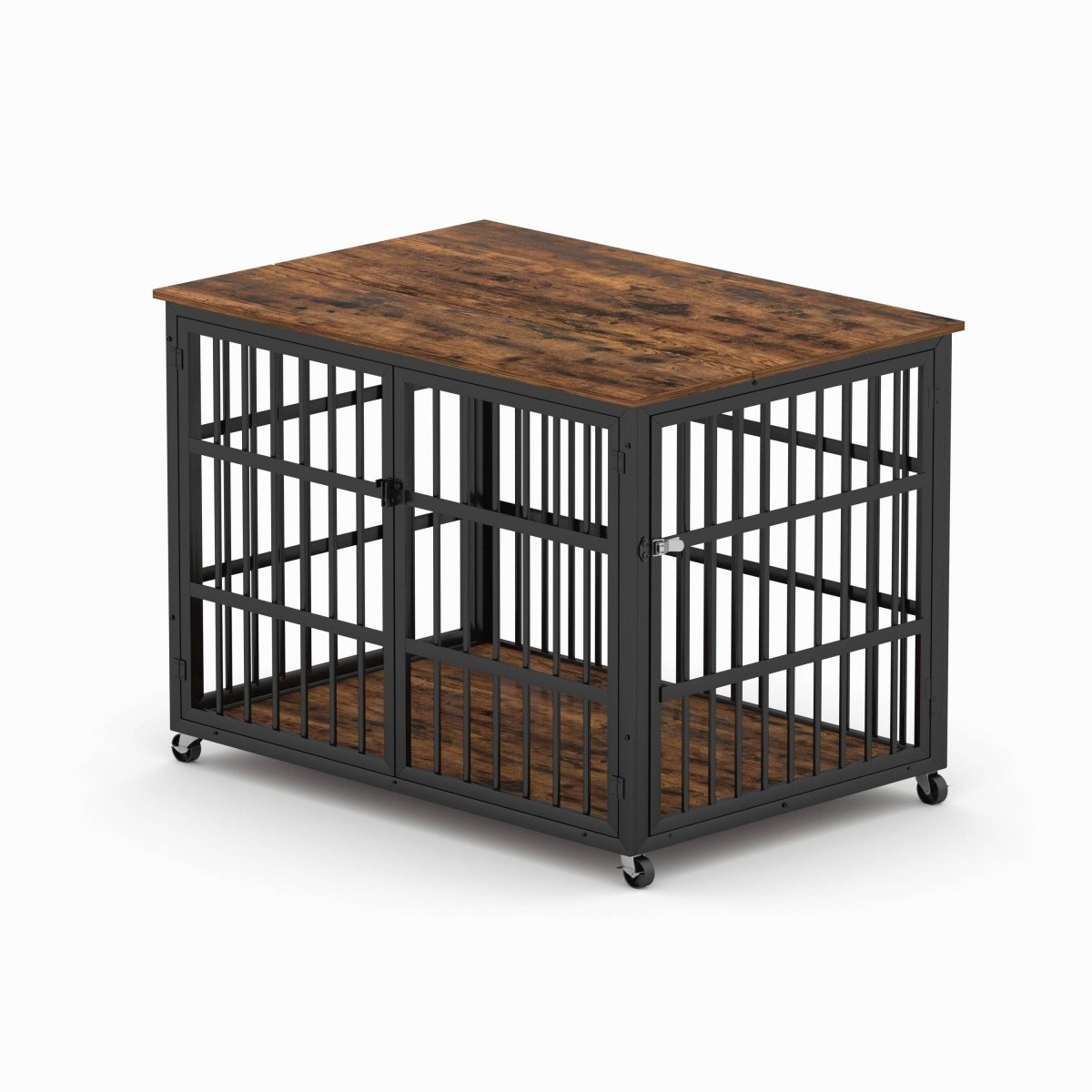 Rustic Brown Furniture Style Dog Crate With Wheels - Sleep Galleria