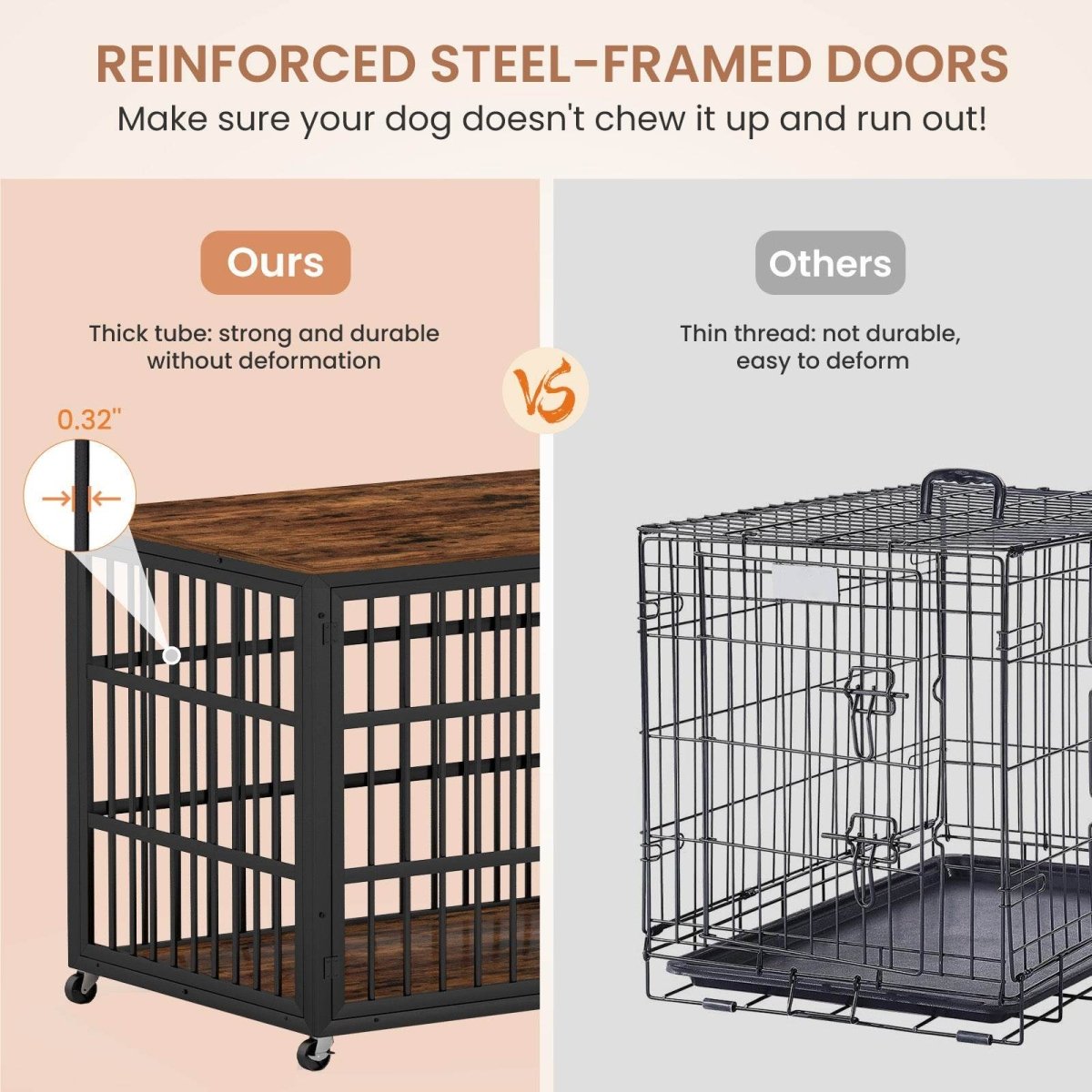 Rustic Brown Furniture Style Dog Crate With Wheels - Sleep Galleria