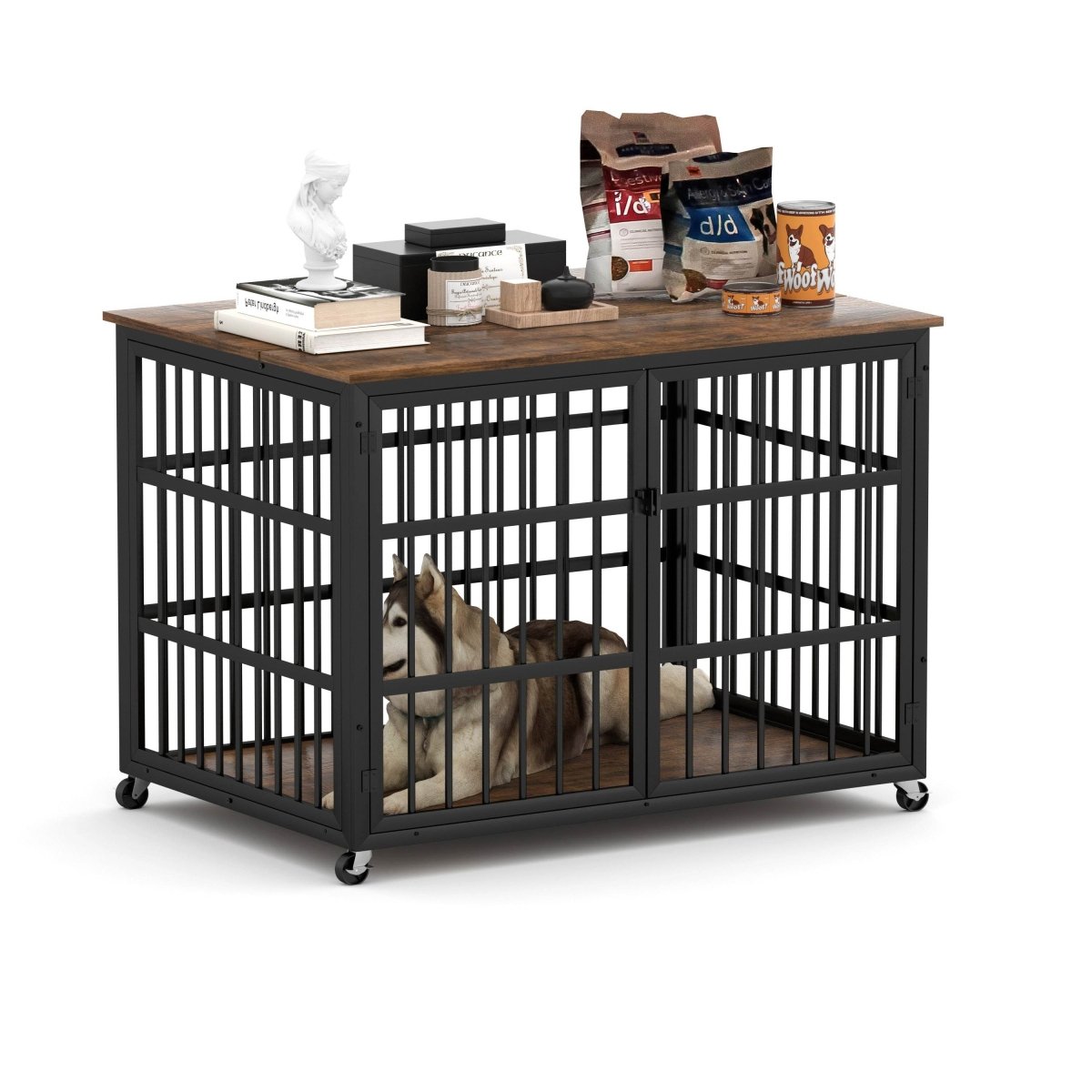 Rustic Brown Furniture Style Dog Crate With Wheels - Sleep Galleria