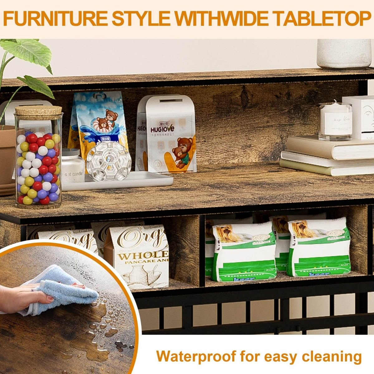 Rustic Brown MDF Iron Large Dog Crate Furniture - Sleep Galleria