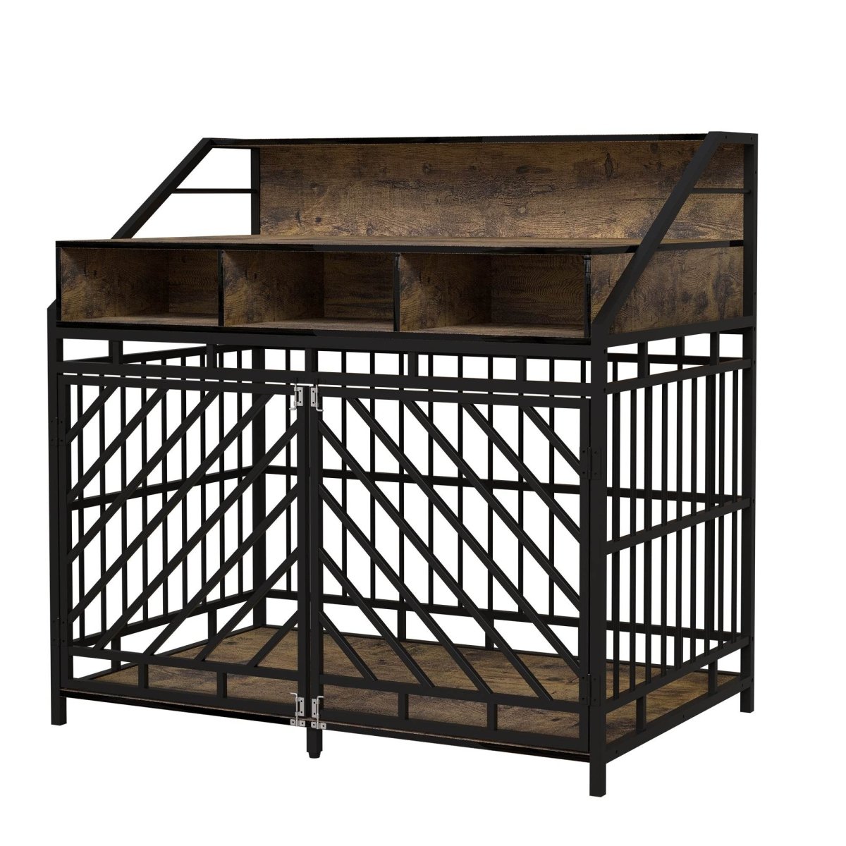 Rustic Brown MDF Iron Large Dog Crate Furniture - Sleep Galleria