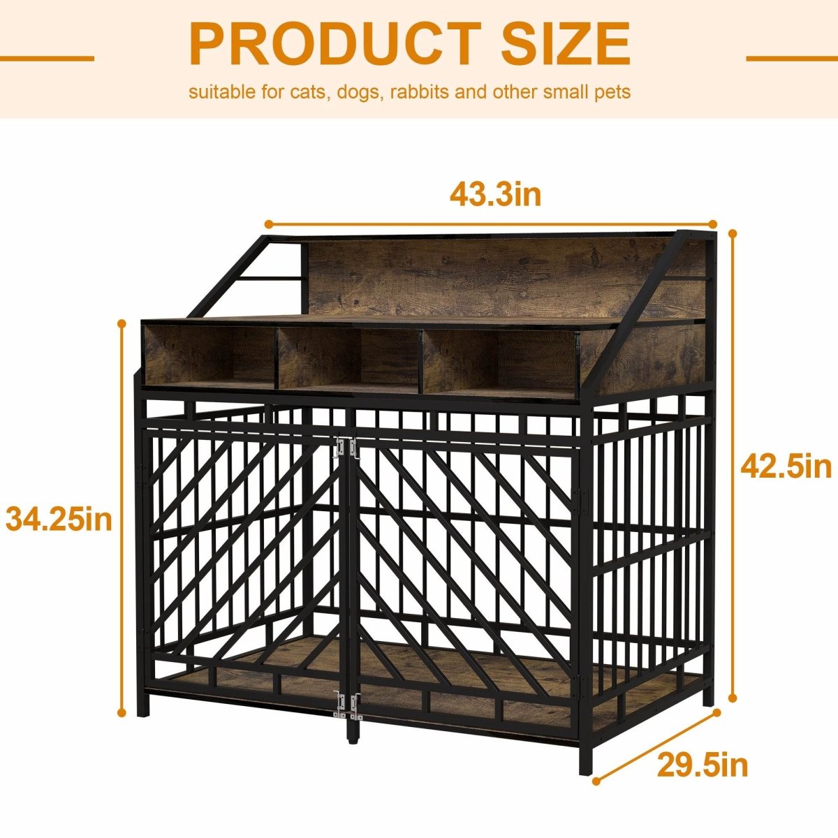 Rustic Brown MDF Iron Large Dog Crate Furniture - Sleep Galleria