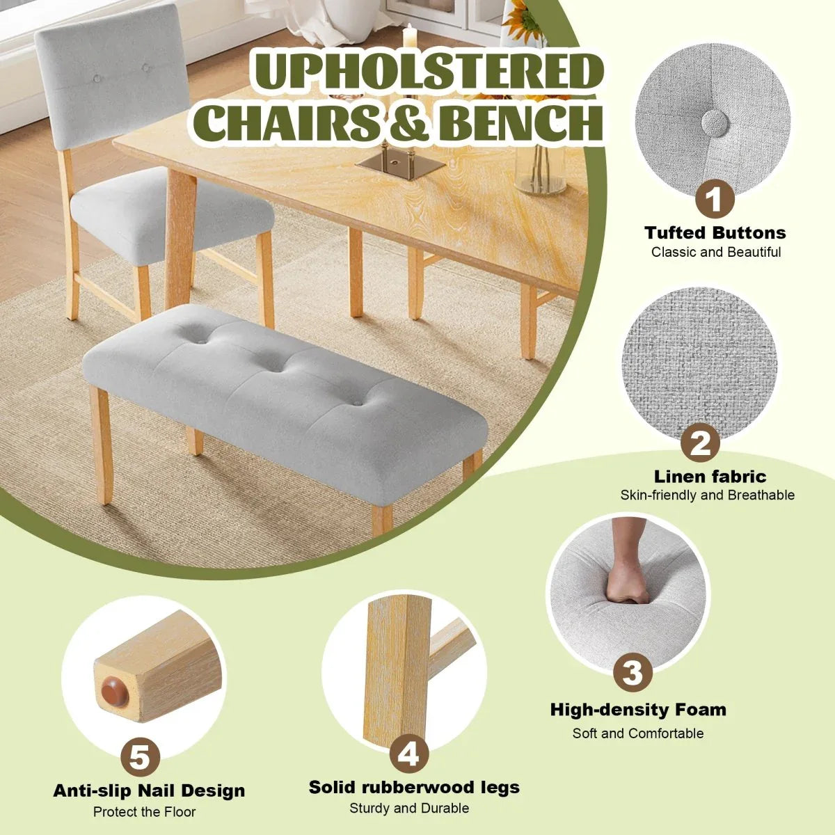 Rustic Farmhouse Solid Wood 6-Piece Dining Set - Omega Lifestyles