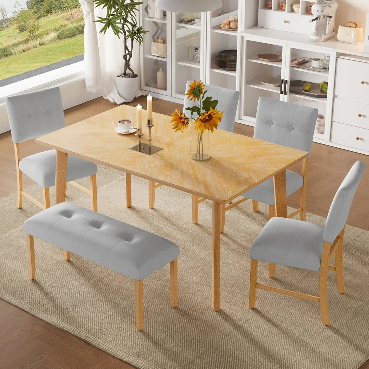 Rustic Farmhouse Solid Wood 6-Piece Dining Set - Omega Lifestyles
